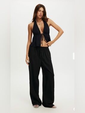 wide leg tie waist elastic pant